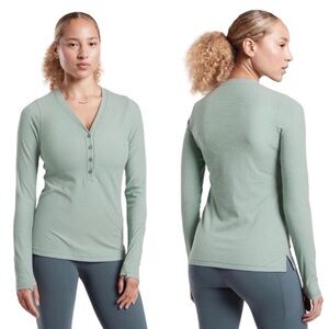 Athleta Uptempo Ribbed Henley Top Long Sleeve Size Small Casual Lounge Athletic